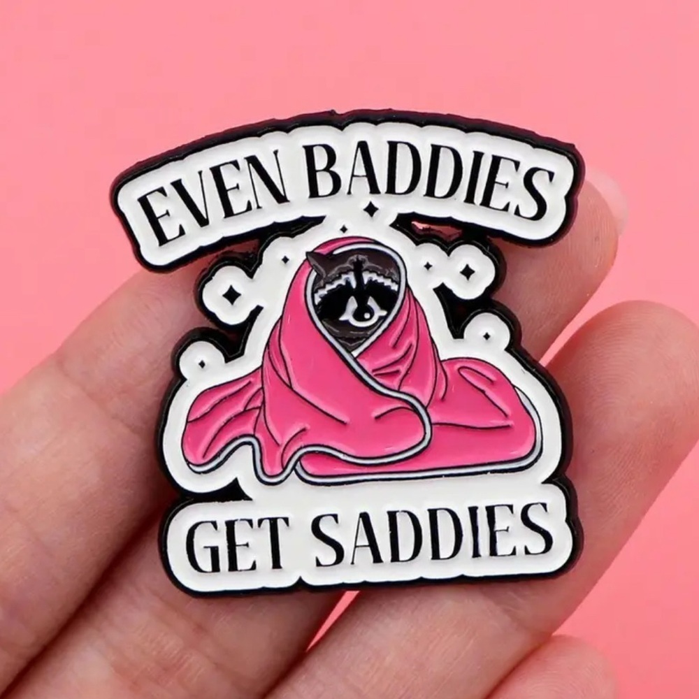 Even Baddies Get Saddies Raccoon Enamel Pin - Picture 4 of 4
